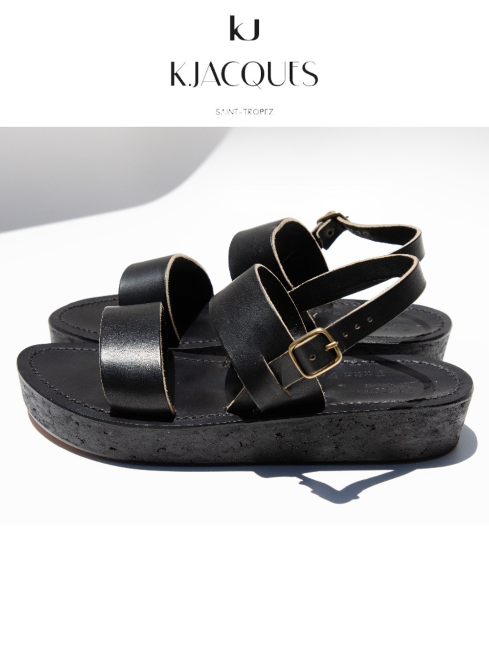 K.jacques Black Leather and Cork Platform Barigoule RARE 39 NWB